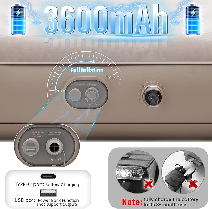 سرير هوائي مزدوج مع مضخة مدمجة، نفخ وتفريغ بزر واحد، يتحمل وزن 300 كجم، 200×150×40 سم38535251